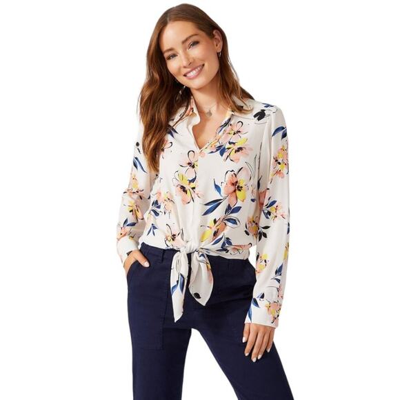 Karen Kane Floral Print Tie Front Top Size Large $149 MSRP - Picture 1 of 9